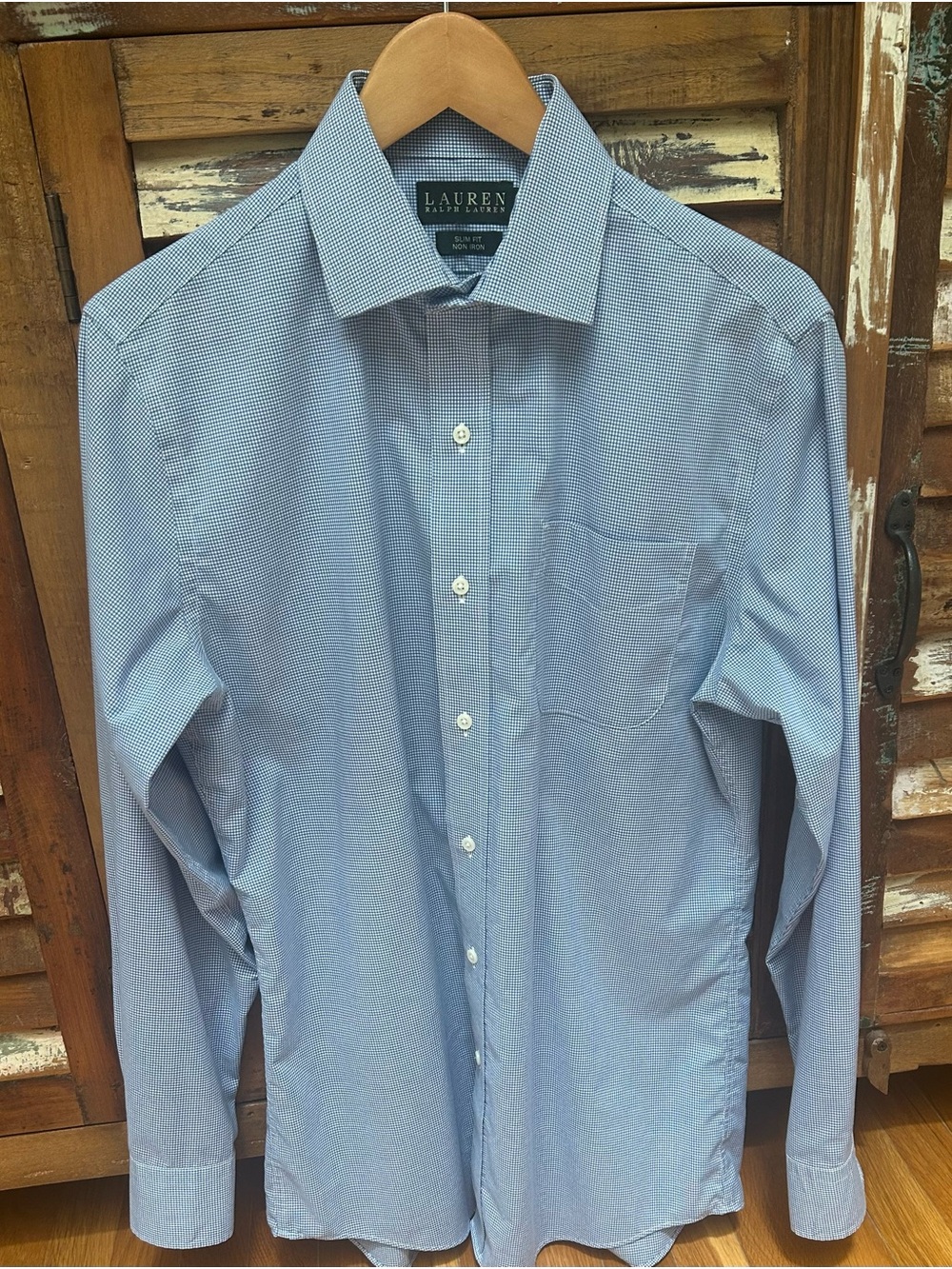 Ralph Lauren Blue Micro-Check Long-Sleeve Dress Shirt, Slim Fit, Non Iron